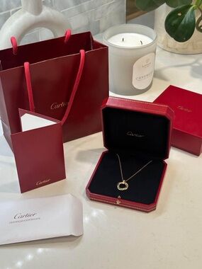 Authentic Cartier Trinity 18K Gold Necklace w/ Diamond Bail – Full Set, Like New